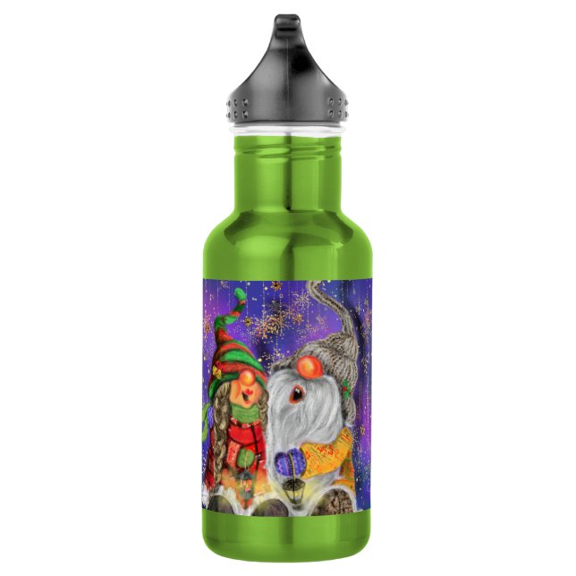 Weihnachtswasserflasche Couple Gnomes singen Edelstahlflasche (Rechts)
