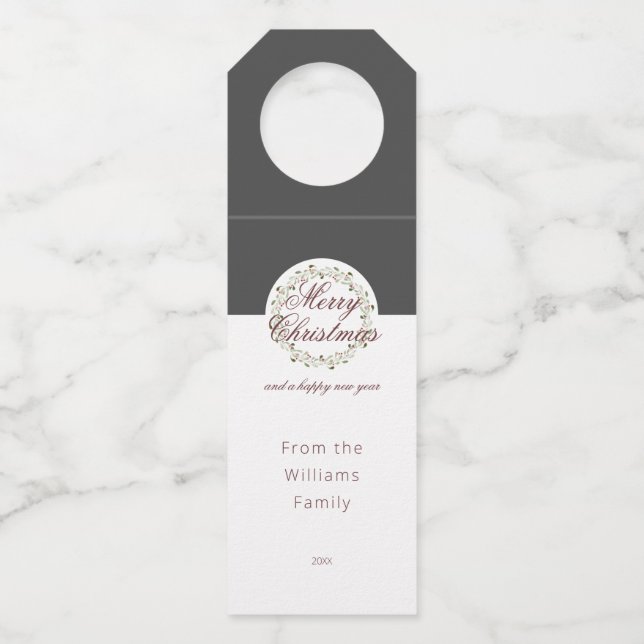 Weihnachtswasserkranz Kohle Schwarz-weiß Flaschenanhänger (Vorderseite)