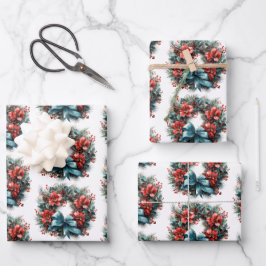 Weihnachtswasserkranz mit Holly Pattern Geschenkpapier Set