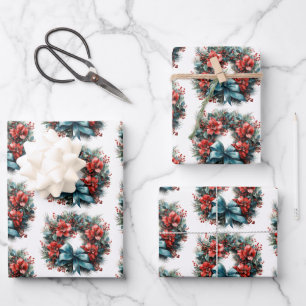 Weihnachtswasserkranz mit Holly Pattern Geschenkpapier Set