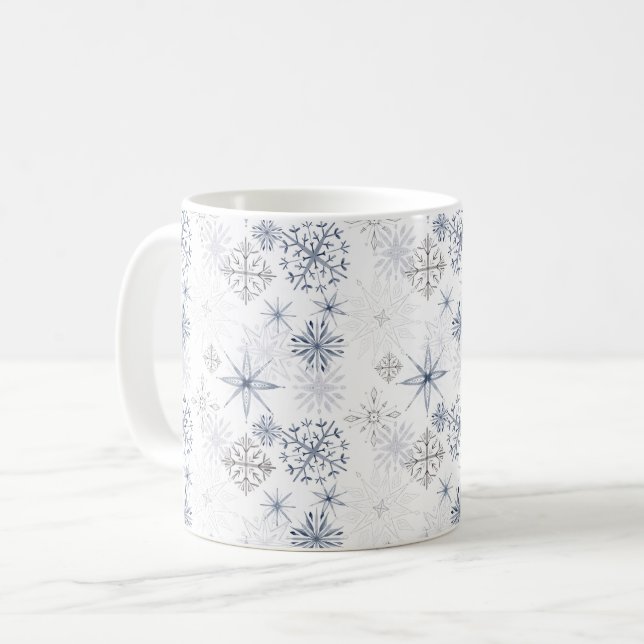 Weihnachtswasserschneeflocken Muster Kaffeetasse (Vorderseite Links)