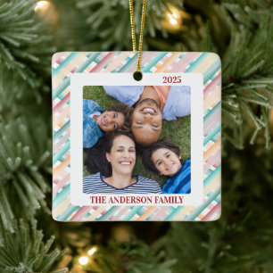 Weihnachtswatercolor Streifen Familienfest Foto Keramikornament