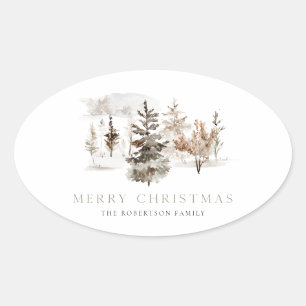Weihnachtswaterfarbe Winterlandschaftsaufkleber Ovaler Aufkleber