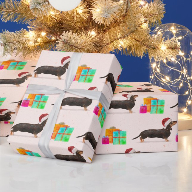 Weihnachtsweih Hund Dackel Merry Bright Geschenkpapier (Feiertage)