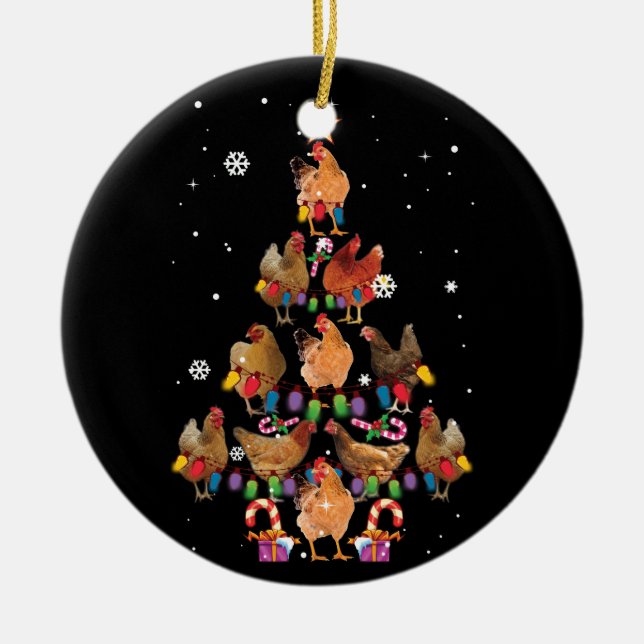 Weihnachtsweihe im Hühnchen Lichter Funny Chicken  Keramik Ornament (Vorne)