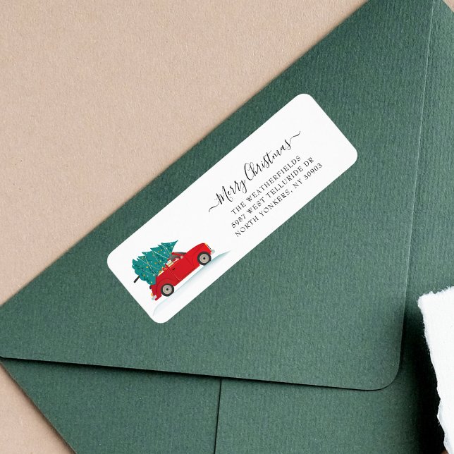 Weihnachtsweihnachtsbaum-Rücksendeadresse (Christmas Red Car Tree Return Address Label)