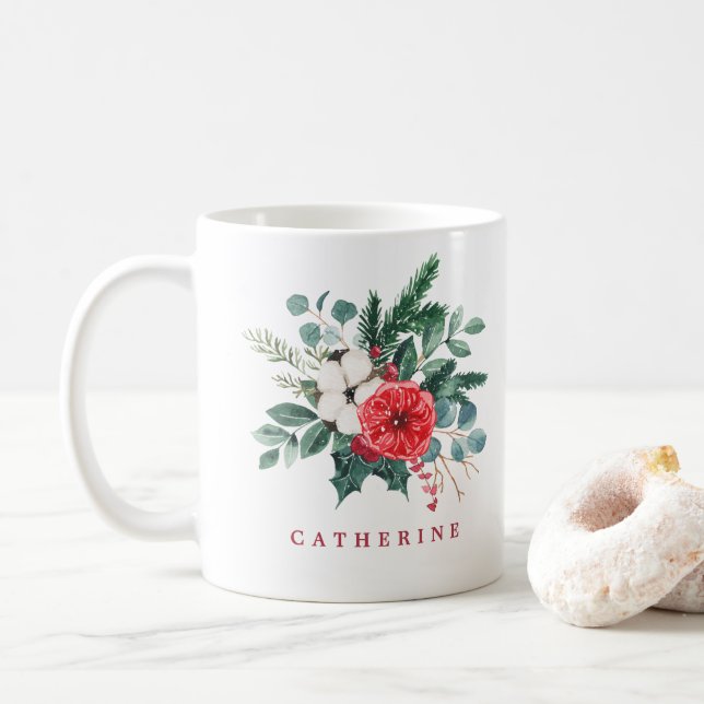 Weihnachtsweihnachtsbotanicals-Individuelle Name Kaffeetasse (Mit Donut)