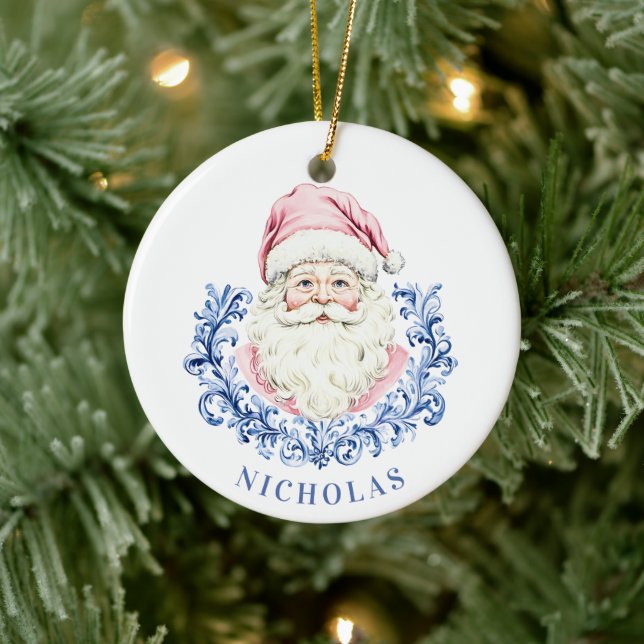 WeihnachtsweihnachtsDamask Santa Keramik Ornament (Baum)