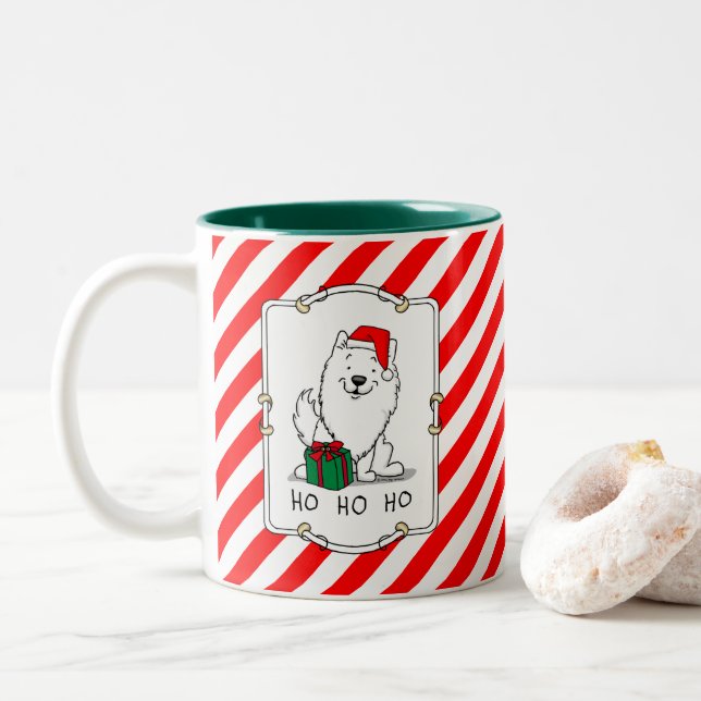 WeihnachtsWeihnachtsfeiertag Eskimo HO HO HO Niedl Zweifarbige Tasse (Mit Donut)