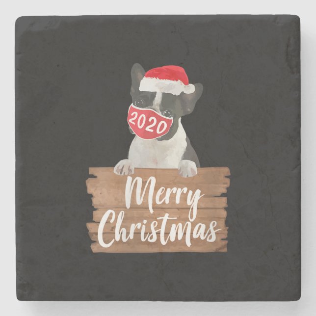 Weihnachtsweihnachtsgeschenk Boston Terrier 2020 M Steinuntersetzer (Vorderseite)