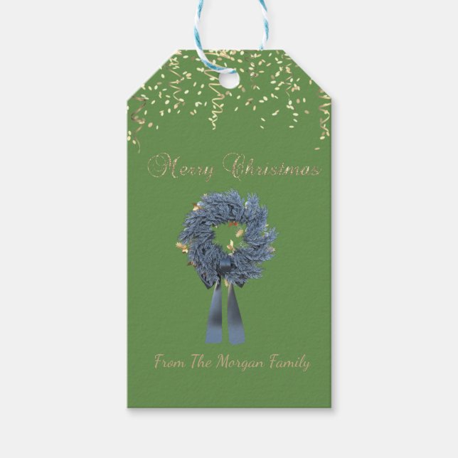 Weihnachtsweihnachtskranz, Confetti, Grün Geschenkanhänger (Vorderseite)