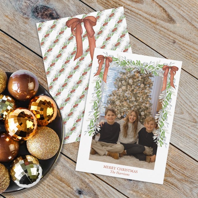 Weihnachtsweihnachtskupfer Bow Garland Feiertagskarte (Watercolor Copper Christmas Bow Garland Cards)