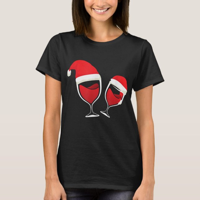 Weihnachtswein - Glas aus Rotwein Weihnachtsmannmü T-Shirt (Vorderseite)