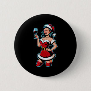 Weihnachtswein Santa Mädchen Feierparty Lustig Vin Button