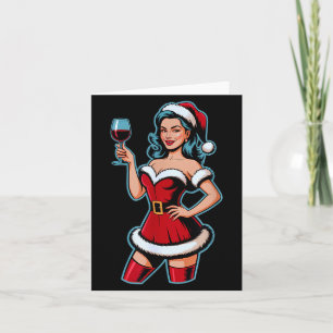 Weihnachtswein Santa Mädchen Feierparty Lustig Vin Karte