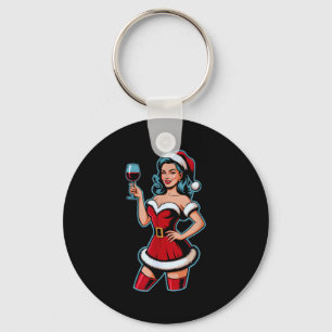 Weihnachtswein Santa Mädchen Feierparty Lustig Vin Schlüsselanhänger