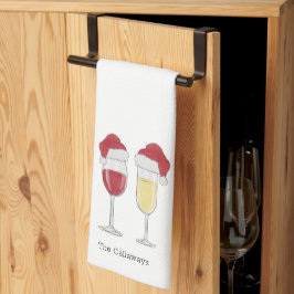 Weihnachtswein Weihnachtsmannmütze Champagner Bril Geschirrtuch