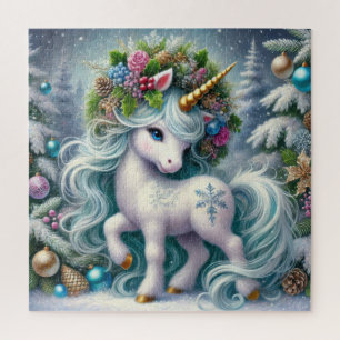 Weihnachtsweiße Einhorn mit Goldhorn Puzzle
