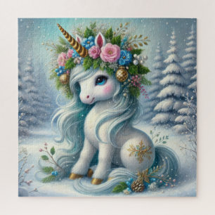 Weihnachtsweiße Einhorn mit Goldhorn Puzzle