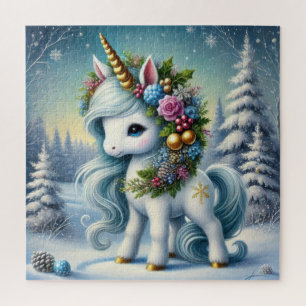 Weihnachtsweiße Einhorn mit Goldhorn Puzzle