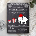 Weihnachtsweiße Elefantenbörse Einladung<br><div class="desc">Freuen Sie sich auf diese elegante Party Einladung mit Geschenkartikeln und moderner Typografie auf einem Chalkboard-Hintergrund. Fügen Sie einfach Ihre Veranstaltungsdetails zu dieser einfach zu bedienenden Vorlage hinzu,  um sie zu einer einmaligen Einladung zu machen. Dreh die Karte um,  um ein rot-weißes Streifen-Muster auf der Kartenrückseite zu erkennen.</div>