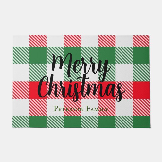 Weihnachtsweiße Grün und Rotes Buffalo Kariert Fußmatte (Vorderseite)