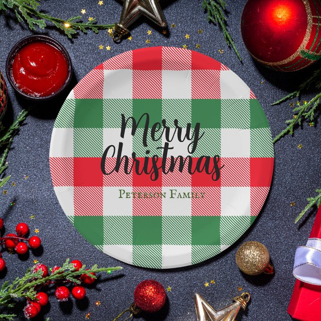Weihnachtsweiße Grün und Rotes Buffalo Kariert Pappteller (Von Creator hochgeladen)