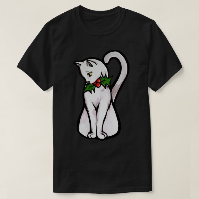 Weihnachtsweiße Katze T-Shirt (Design vorne)