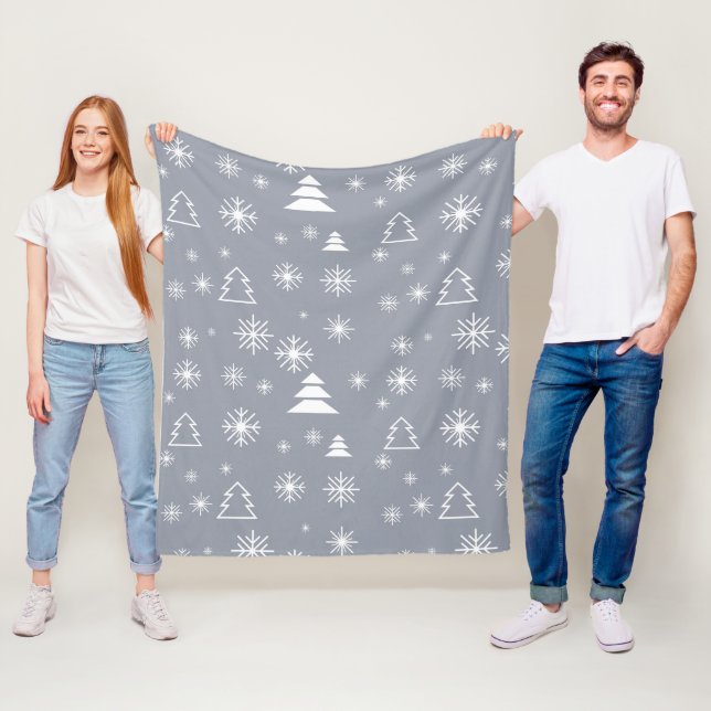 Weihnachtsweiße Schneeflocken Weihnachtsbäume Mode Fleecedecke (Beispiel)