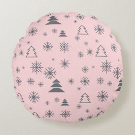 Weihnachtsweiße Schneeflocken Weihnachtsbäume Mode Rundes Kissen