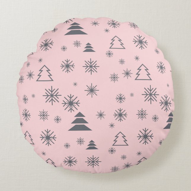 Weihnachtsweiße Schneeflocken Weihnachtsbäume Mode Rundes Kissen (Vorderseite)