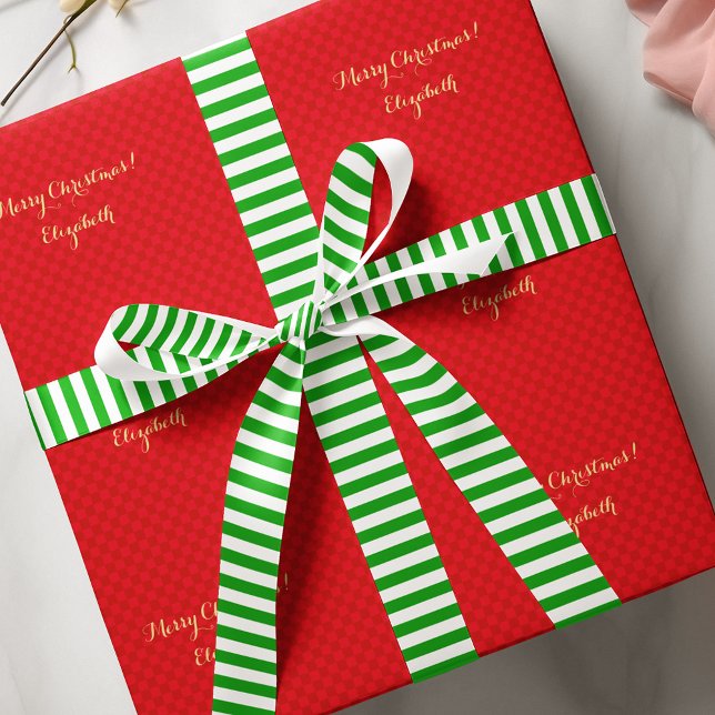Weihnachtsweiße Streifen Stilvolle Geschenkwrap Satinband (Christmas Green White Stripes Stylish Gift Wrap Satin Ribbon)