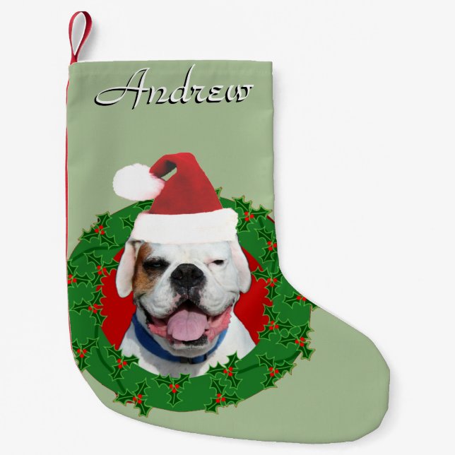 Weihnachtsweißer Boxer-Hundepersonalisierter Kleiner Weihnachtsstrumpf (Vorderseite)