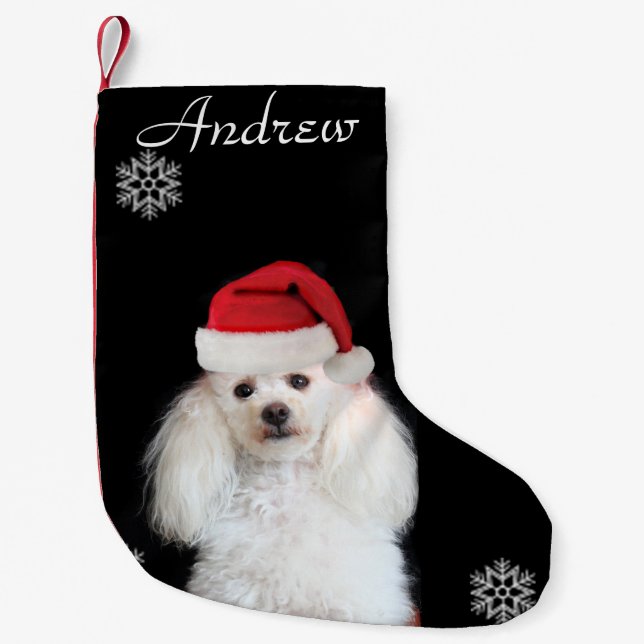 Weihnachtsweißer Pudelhundepersonalisierter Kleiner Weihnachtsstrumpf (Vorderseite)