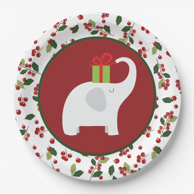 Weihnachtsweißes Elefant-Party Pappteller (Vorderseite)