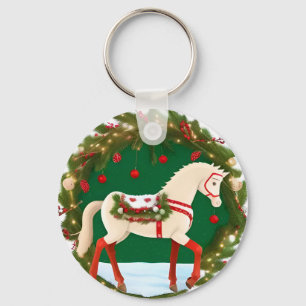 Weihnachtsweißes Pferd mit festlichem Kranz Schlüsselanhänger