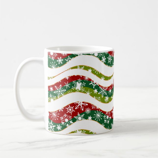 Weihnachtswellen und Schneeflocken Kaffeetasse (Links)
