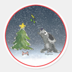 Weihnachtswelpen-HundeCartoon-runder Aufkleber