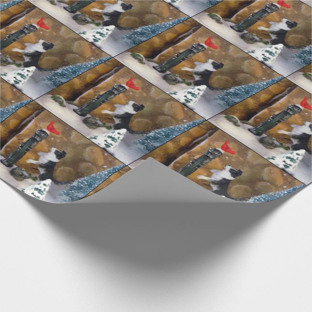 Weihnachtswelpen und Kardinal - Dorfumschlag Geschenkpapier (Ecke)