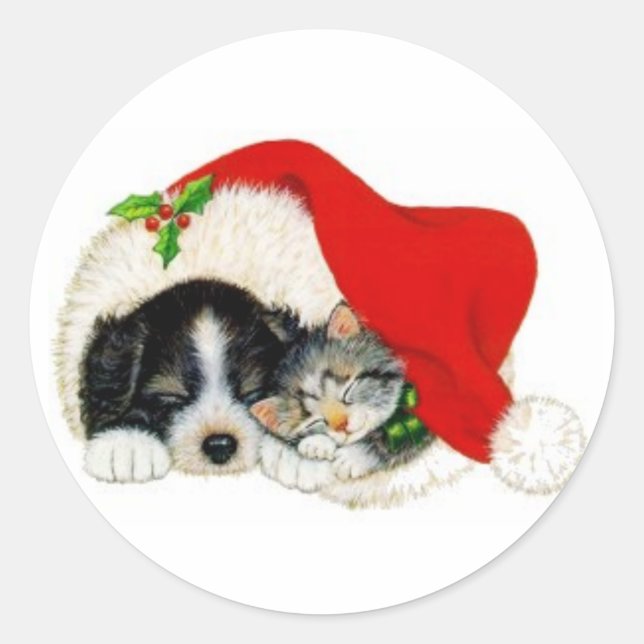 Weihnachtswelpen und Kittensticker Runder Aufkleber (Vorderseite)