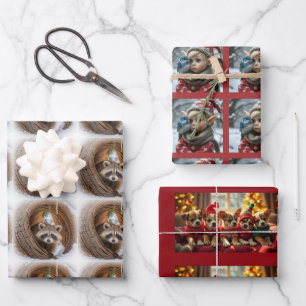 Weihnachtswelpen, Waschbär, Elf Geschenkpapier Set