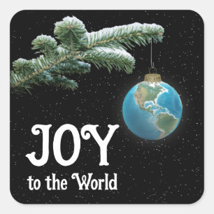 Weihnachtswelt-Globus-Ornament mit Sternen Quadratischer Aufkleber