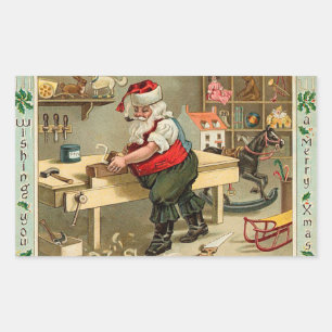 Weihnachtswerkstatt des alten Weihnachtsmanns Rechteckiger Aufkleber
