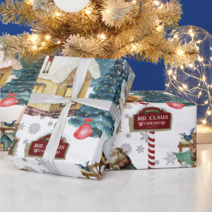 Weihnachtswerkstatt des Weihnachtsmanns Festliches Geschenkpapier