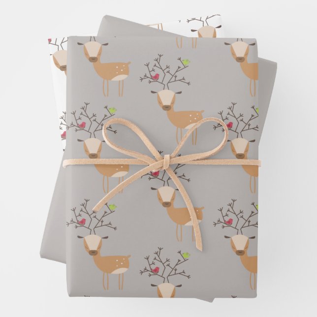 Weihnachtswild mit Vögeln Geschenkpapier Set (Beispiel)