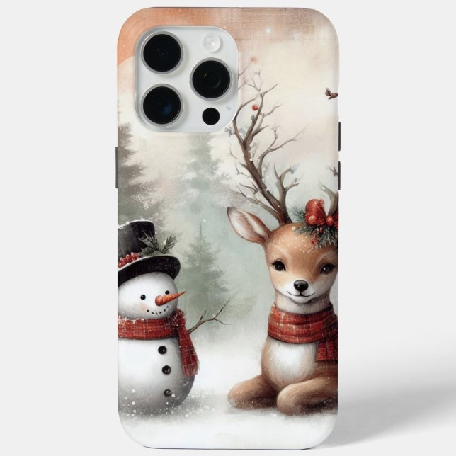 Weihnachtswild/Schneemann im klassischen Wald Case-Mate iPhone Hülle (Rückseite)