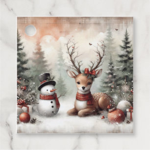 Weihnachtswild/Schneemann im klassischen Wald Geschenkanhänger