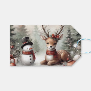 Weihnachtswild/Schneemann im klassischen Wald Geschenkanhänger