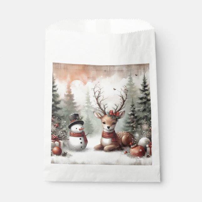 Weihnachtswild/Schneemann im klassischen Wald Geschenktütchen (Vorderseite)