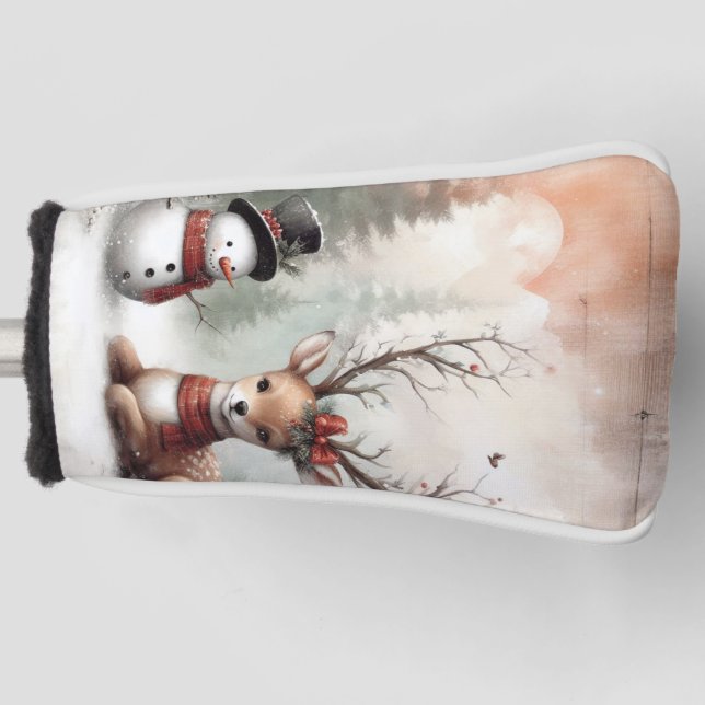 Weihnachtswild/Schneemann im klassischen Wald Golf Headcover (Vorderseite)